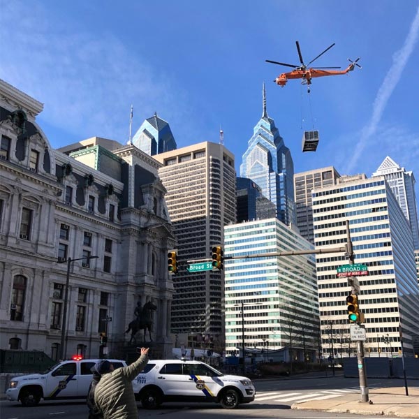 helicopter lift in Center City, Philadelphia