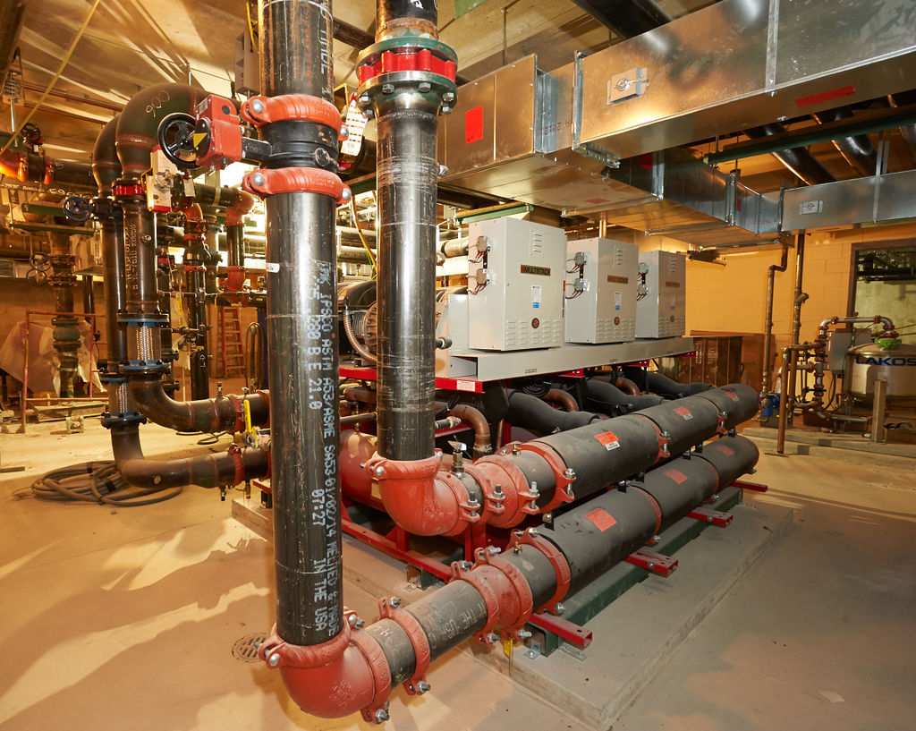 Goldner team installing HVAC and plumbing systems inside the Philadelphia Temple