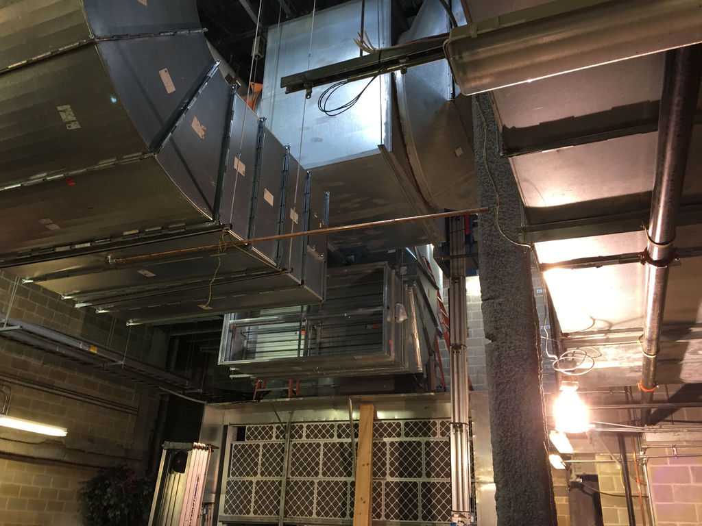 Chiller plant area at Wells Fargo Center with controls upgrade in progress