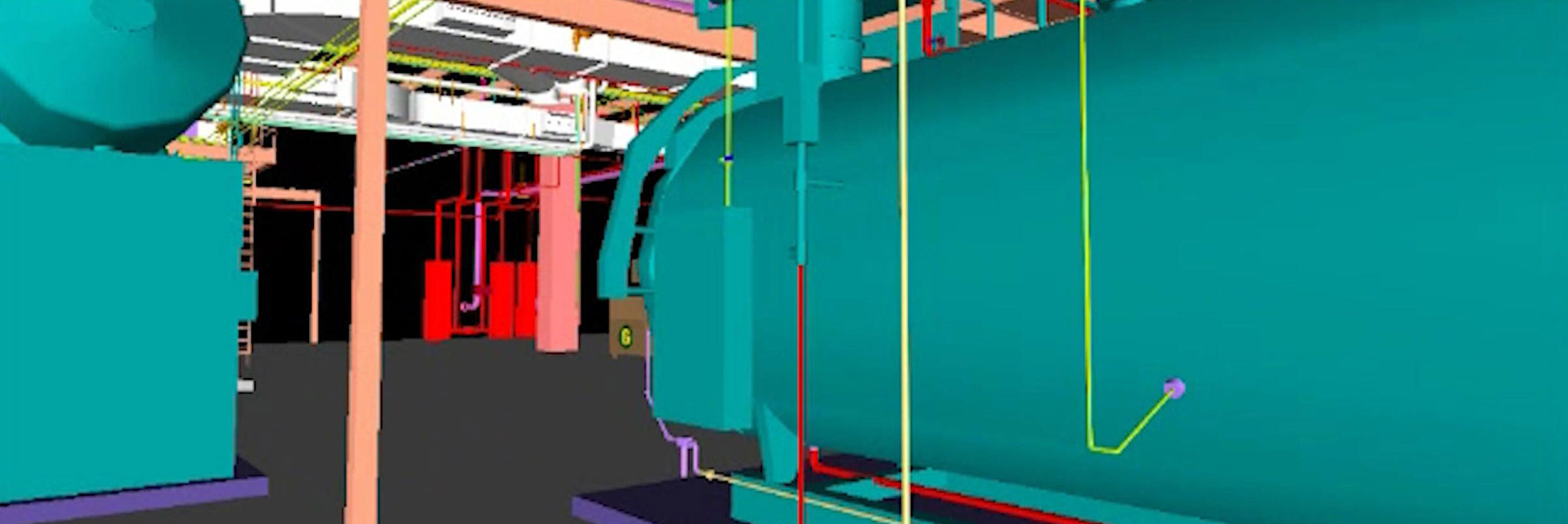 3D BIM mechanical design model created by Herman Goldner Co., Inc. for coordinated HVAC and plumbing systems.