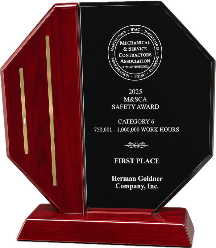 2025 M&SCA Safety Award presented to Herman Goldner Co., Inc. for outstanding safety performance in mechanical construction and service operations.